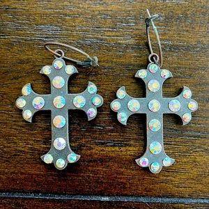 Pink Panache AB Crystal Cross Earrings